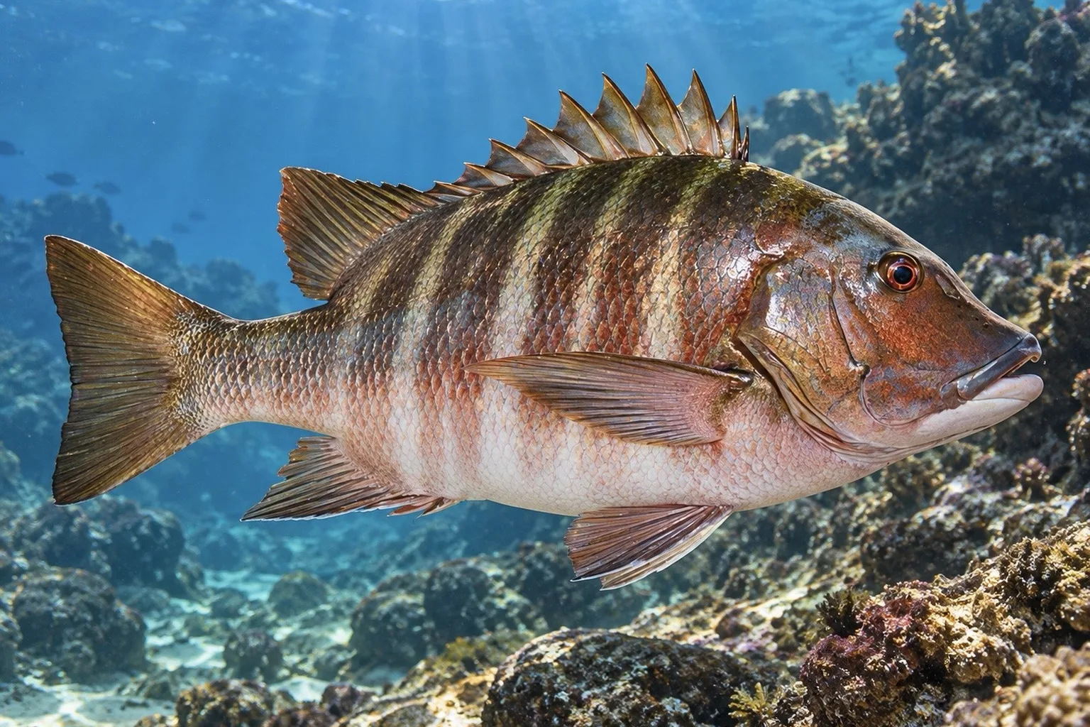 Barred pargo (Hoplopagrus guentherii), illustration