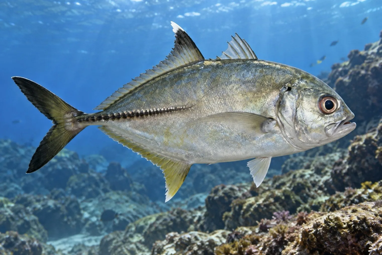 Bigeye trevally (Caranx sexfasciatus), illustration