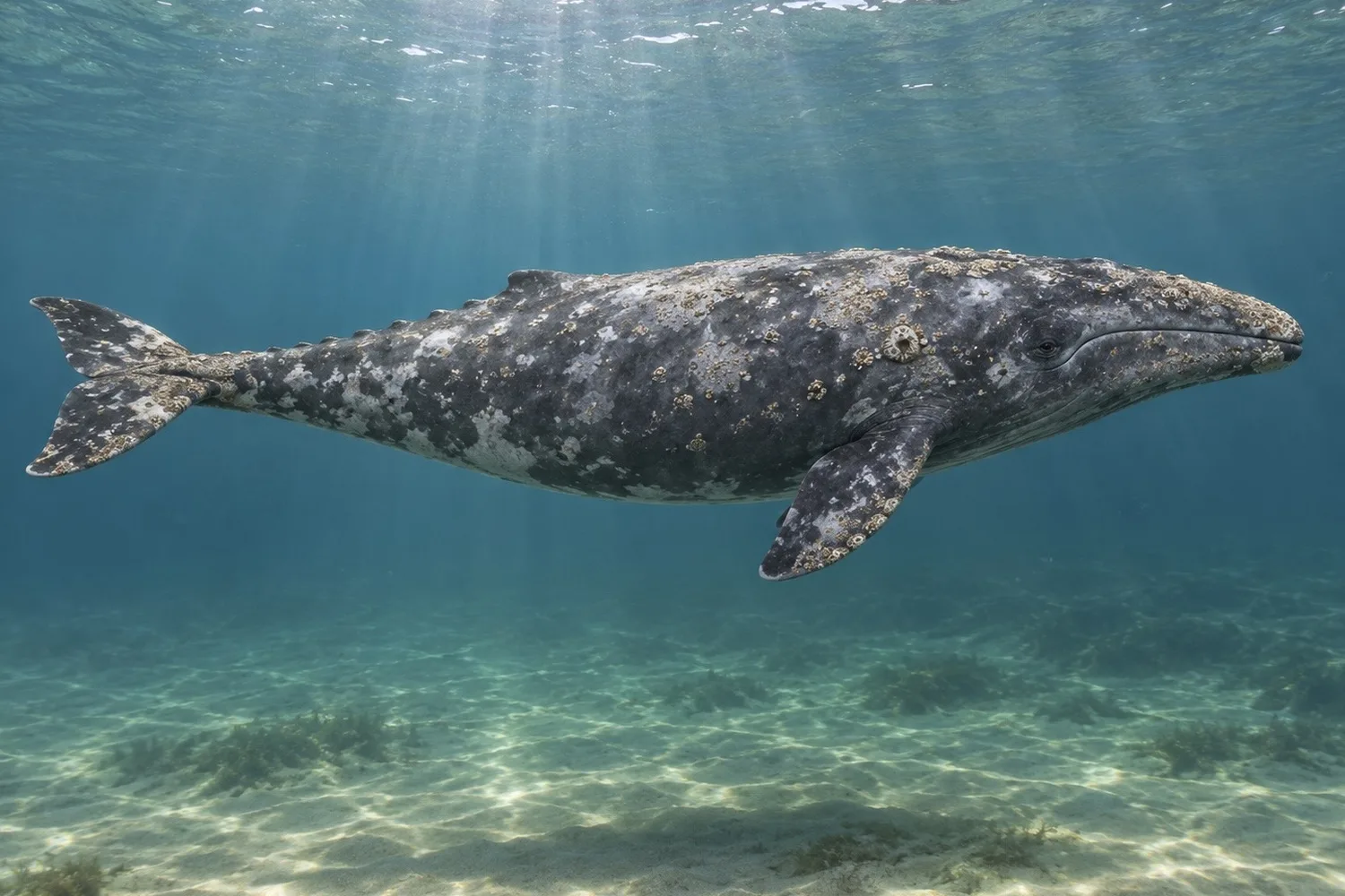Gray whale (Eschrichtius robustus), illustration