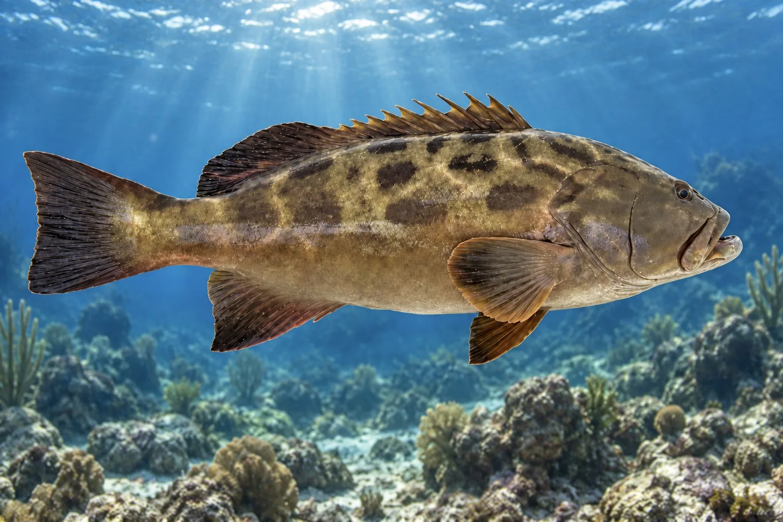 Gulf grouper (Mycteroperca jordani), illustration