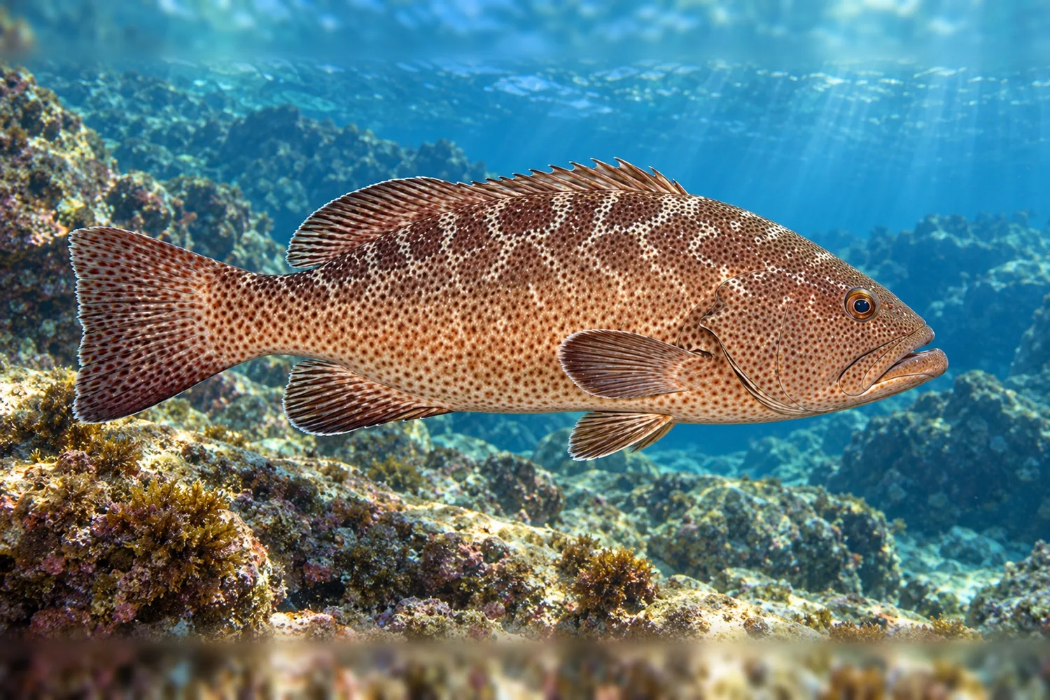 Leopard grouper (Mycteroperca rosacea), illustration