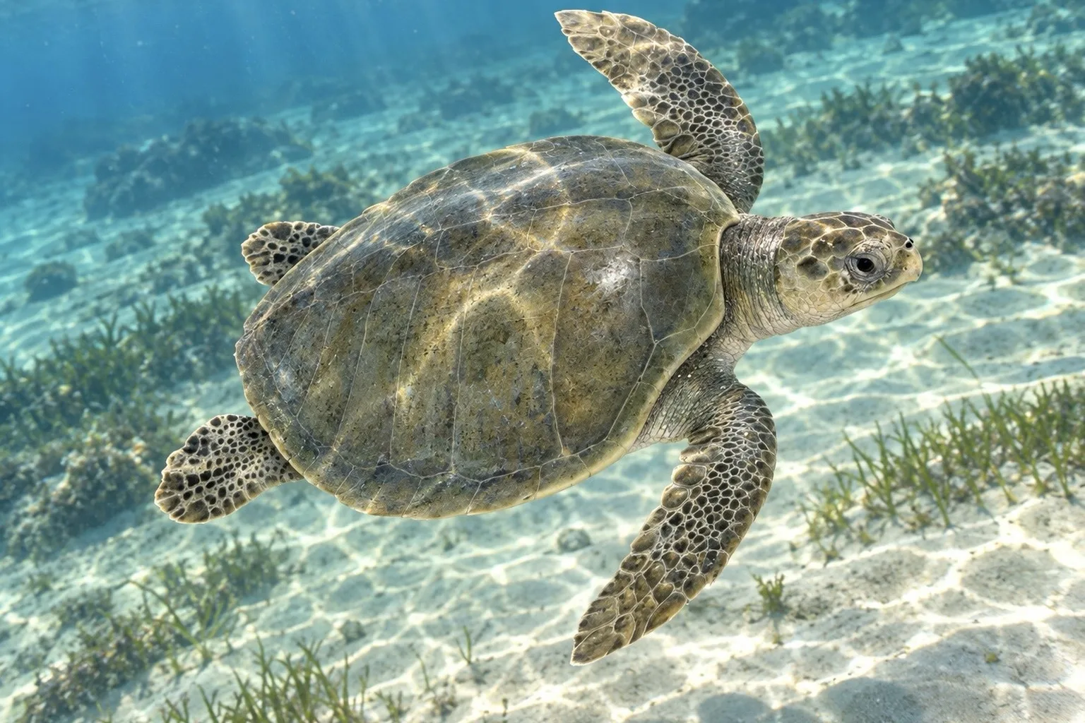 Olive ridley sea turtle (Lepidochelys olivacea), illustration