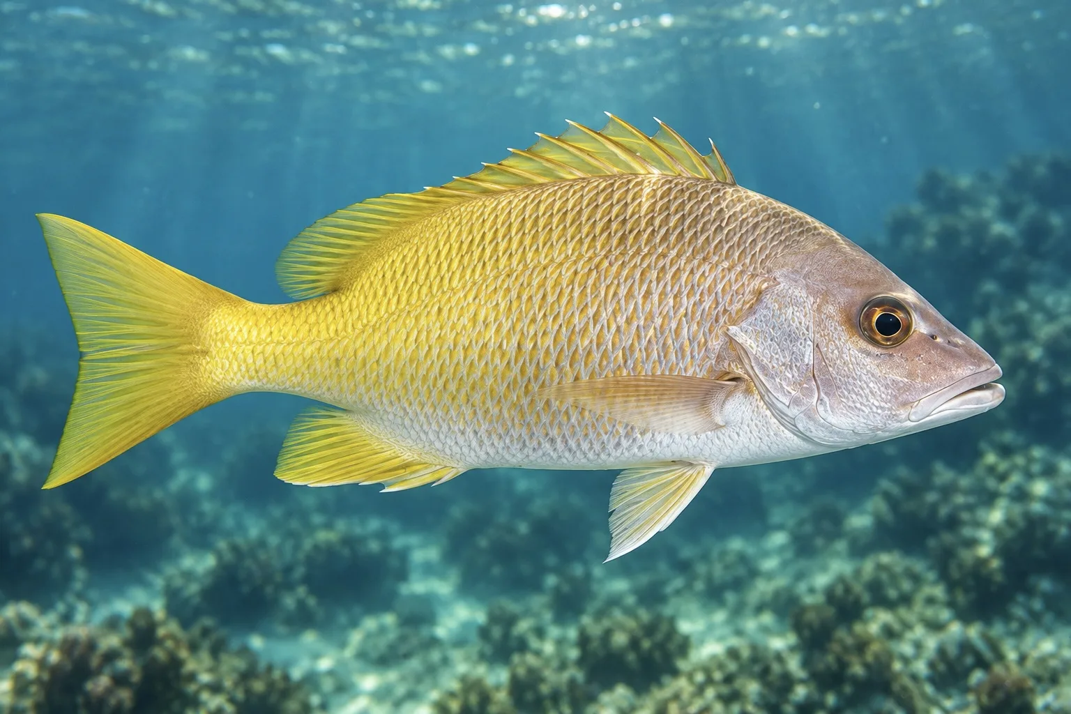 Yellow snapper (Lutjanus argentiventris), illustration